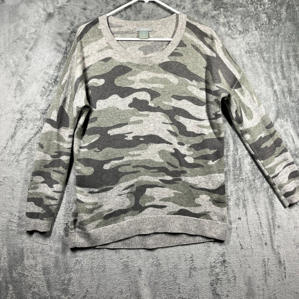 HAYDEN 100% Cashmere Sweater Womens Size Small Green Camo Hi-Low Pullover